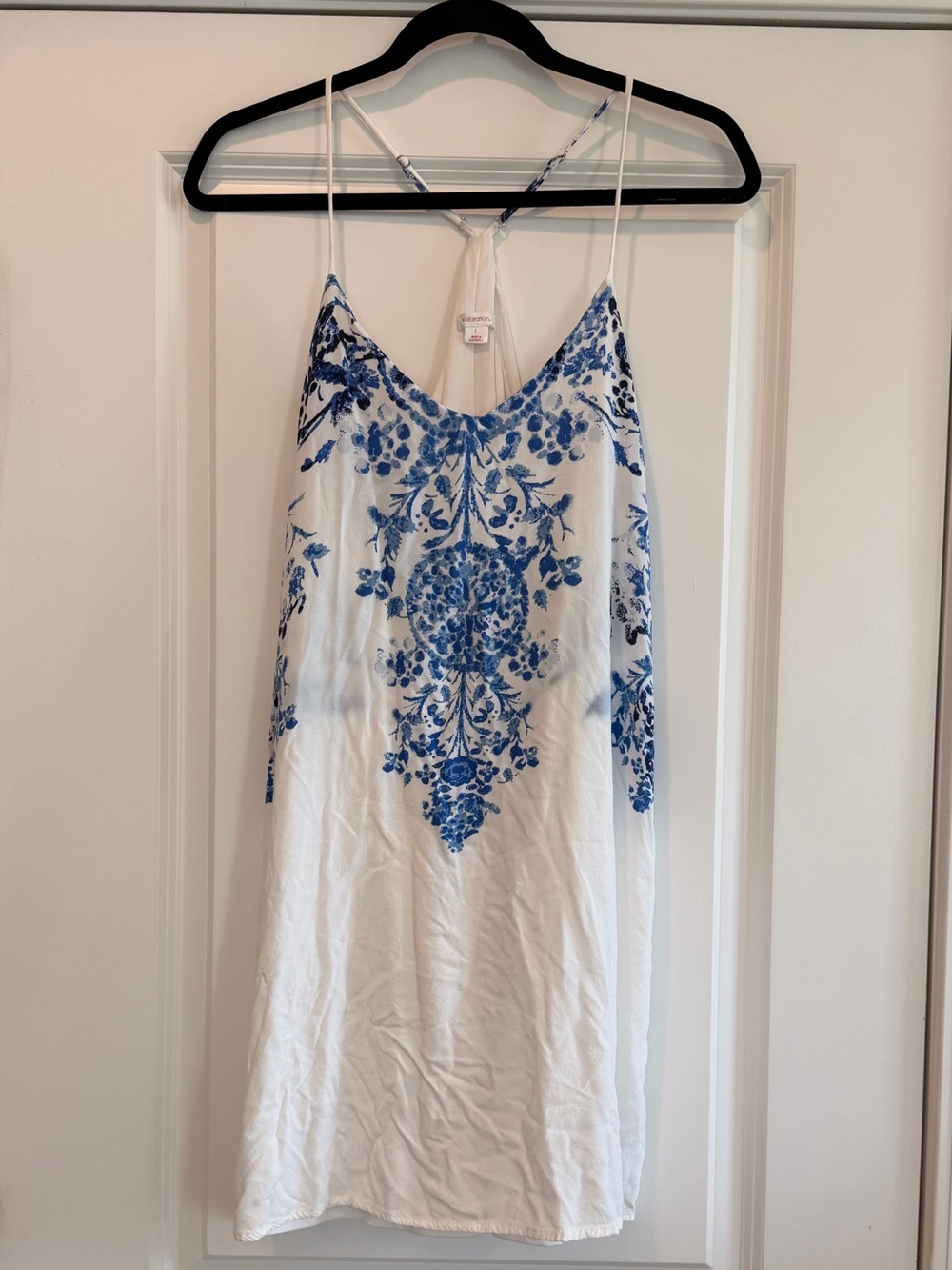 Xhilaration White Dress with Blue Floral Motif